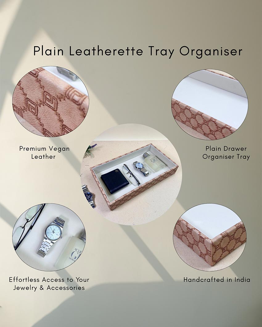 Champagne Vegan Leather Plain Organizer Tray | 14 x 8 x 3 inches