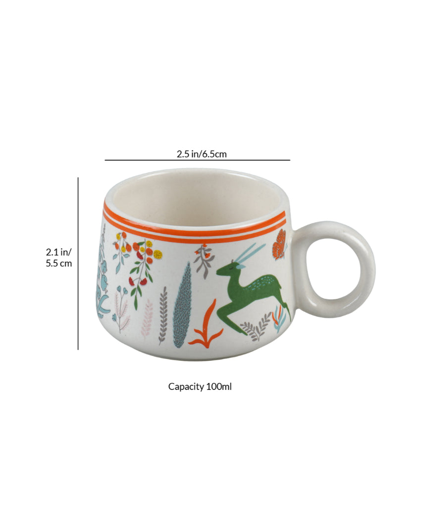 Everyday White Printed Ceramic Cups | Set of 6 | 100ml
