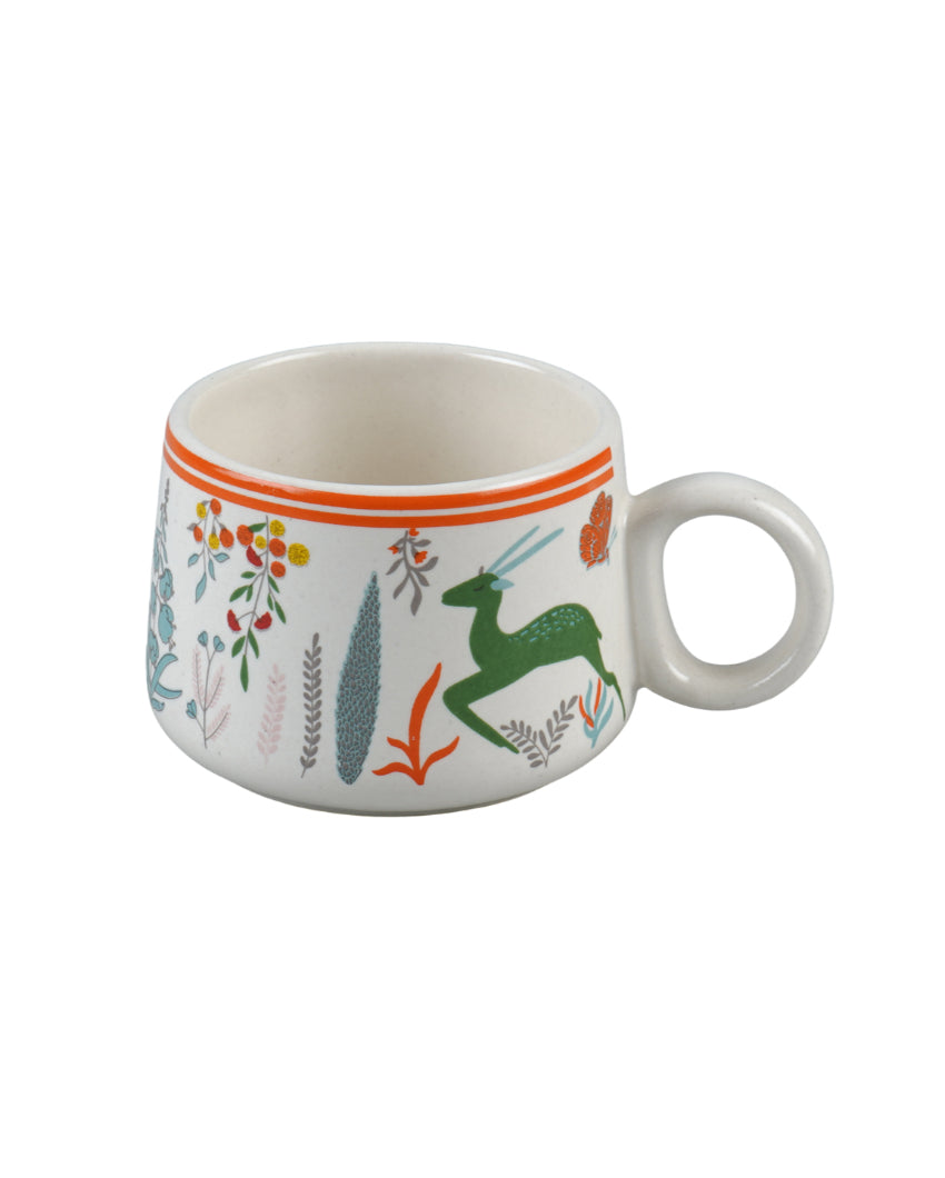 Everyday White Printed Ceramic Cups | Set of 6 | 100ml