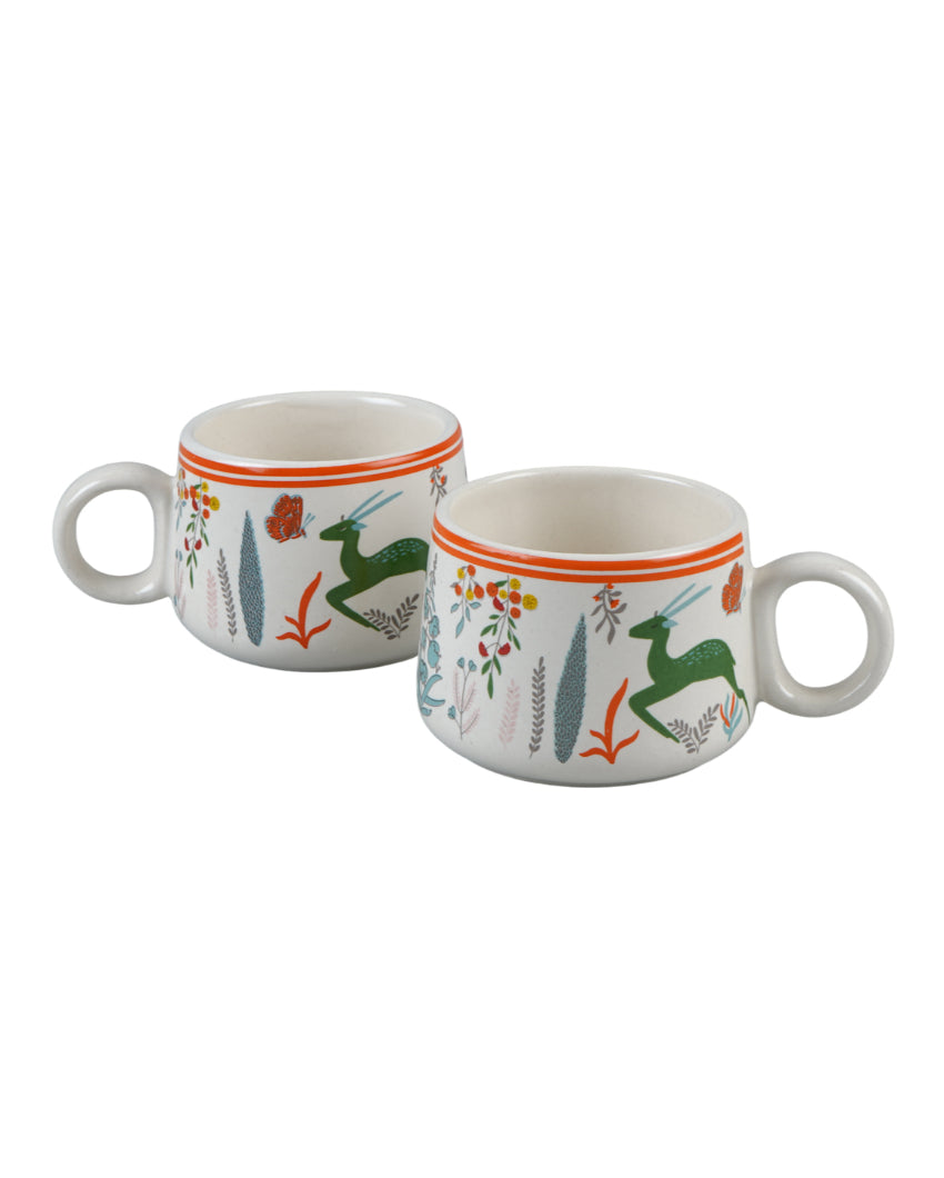Everyday White Printed Ceramic Cups | Set of 6 | 100ml