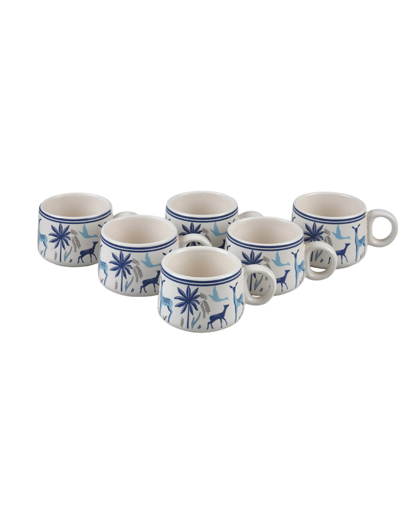 Chic White Geometric Print Cups | Set of 6 | 100ml