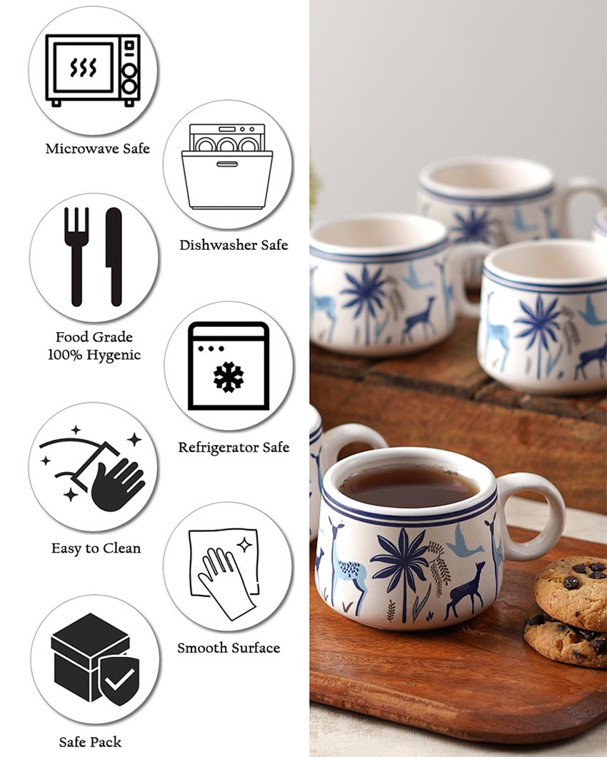 Chic White Geometric Print Cups | Set of 6 | 100ml