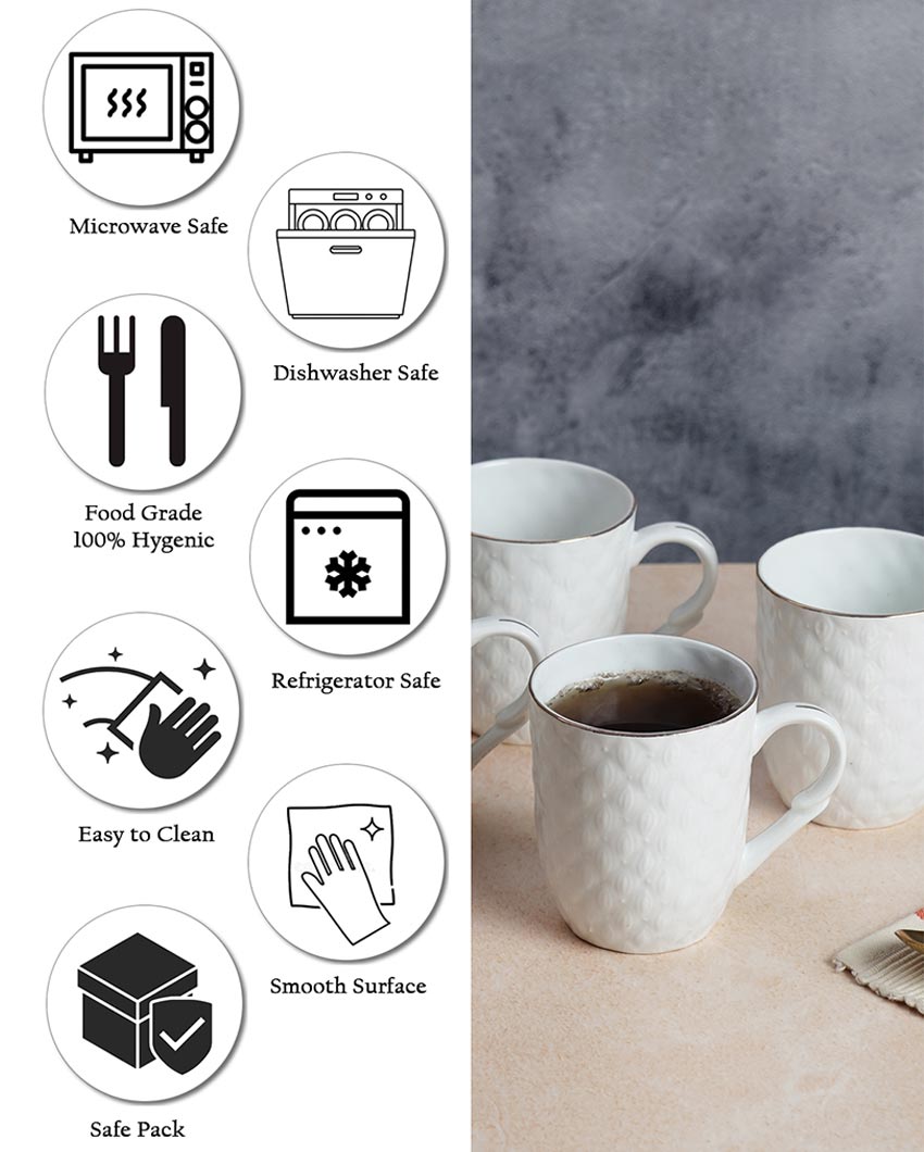 Luxurious Golden Line Embossed Ceramic Mugs | Set of 4 | 200ml