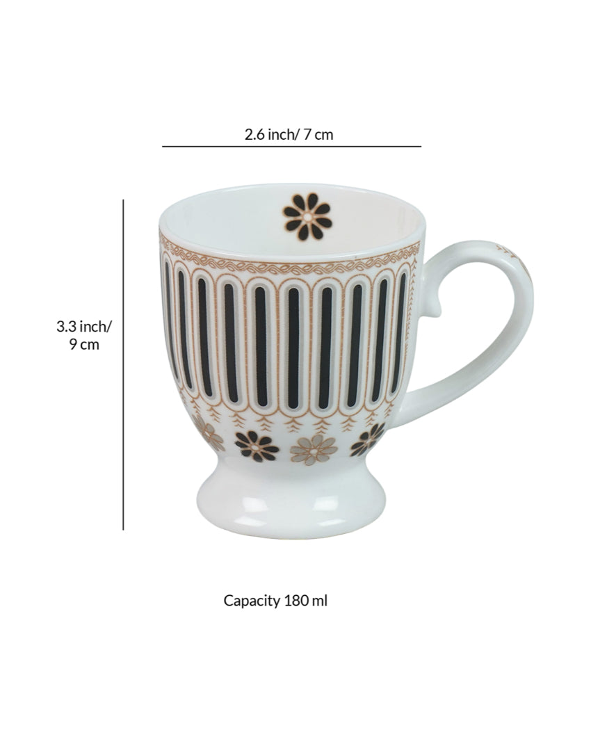 Charming Ceramic White Floral Designed Mugs | Set of 6 | 180ml