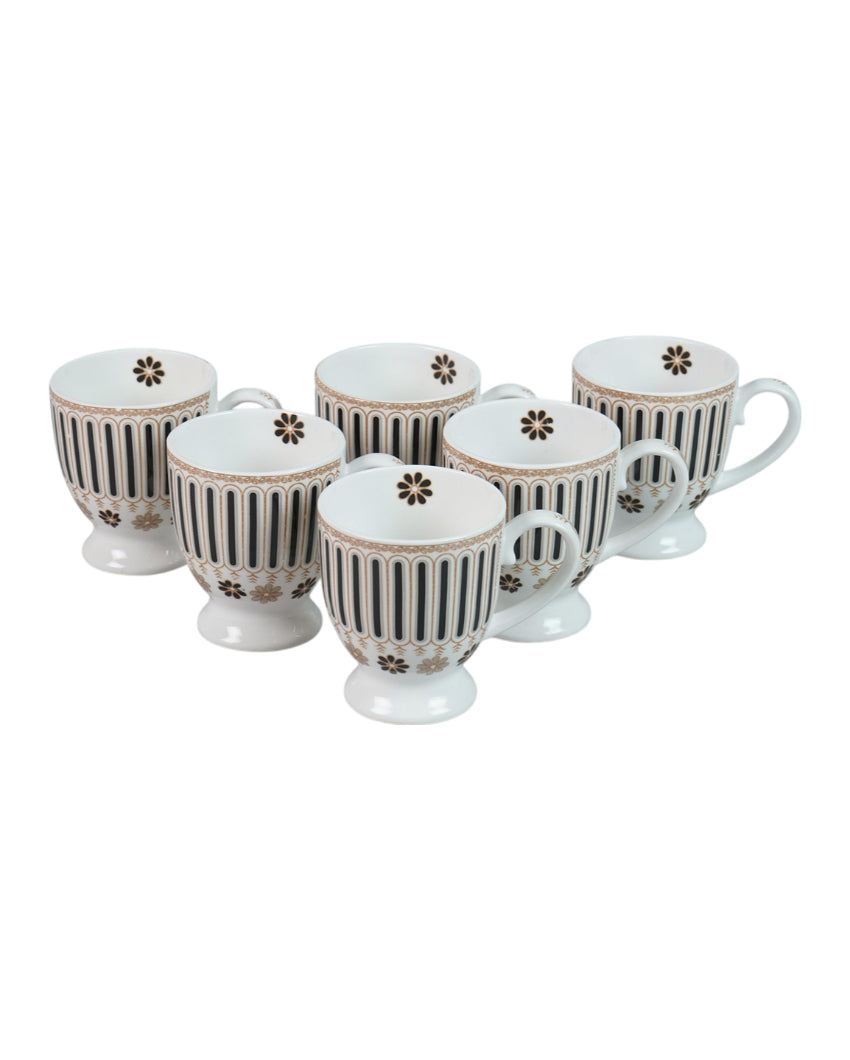 Charming Ceramic White Floral Designed Mugs | Set of 6 | 180ml