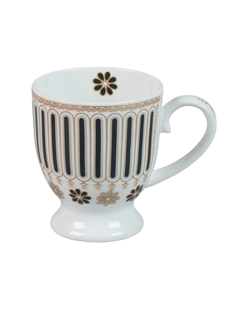 Charming Ceramic White Floral Designed Mugs | Set of 6 | 180ml