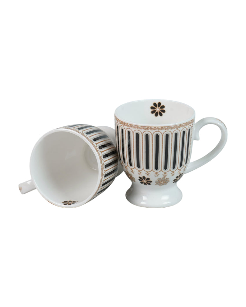 Charming Ceramic White Floral Designed Mugs | Set of 6 | 180ml
