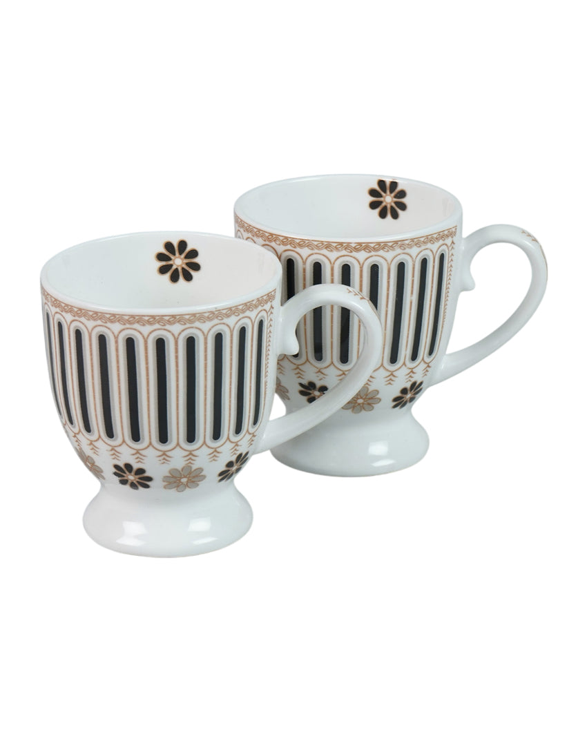 Charming Ceramic White Floral Designed Mugs | Set of 6 | 180ml