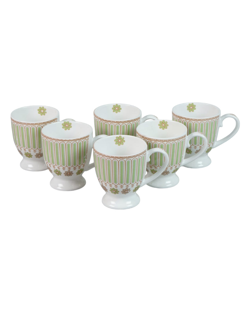 Delicate Ceramic White Rose Print Mugs | Set of 6 | 180ml
