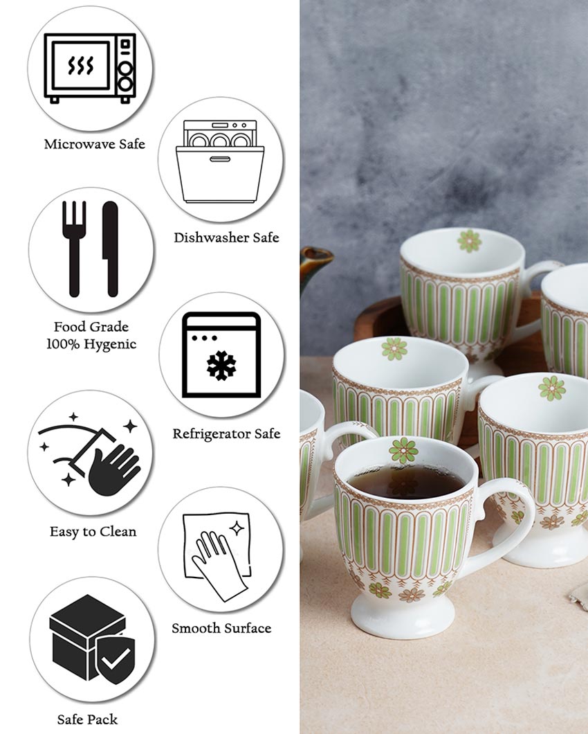Delicate Ceramic White Rose Print Mugs | Set of 6 | 180ml