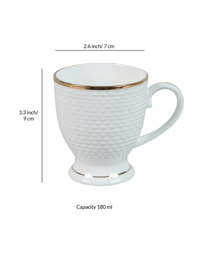Ornate Golden Line Embossed Ceramic Mugs | Set of 6 | 180ml