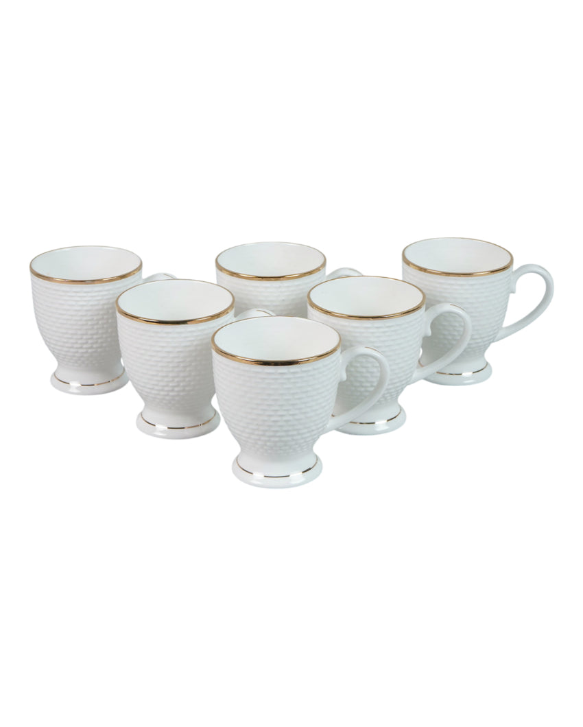 Ornate Golden Line Embossed Ceramic Mugs | Set of 6 | 180ml