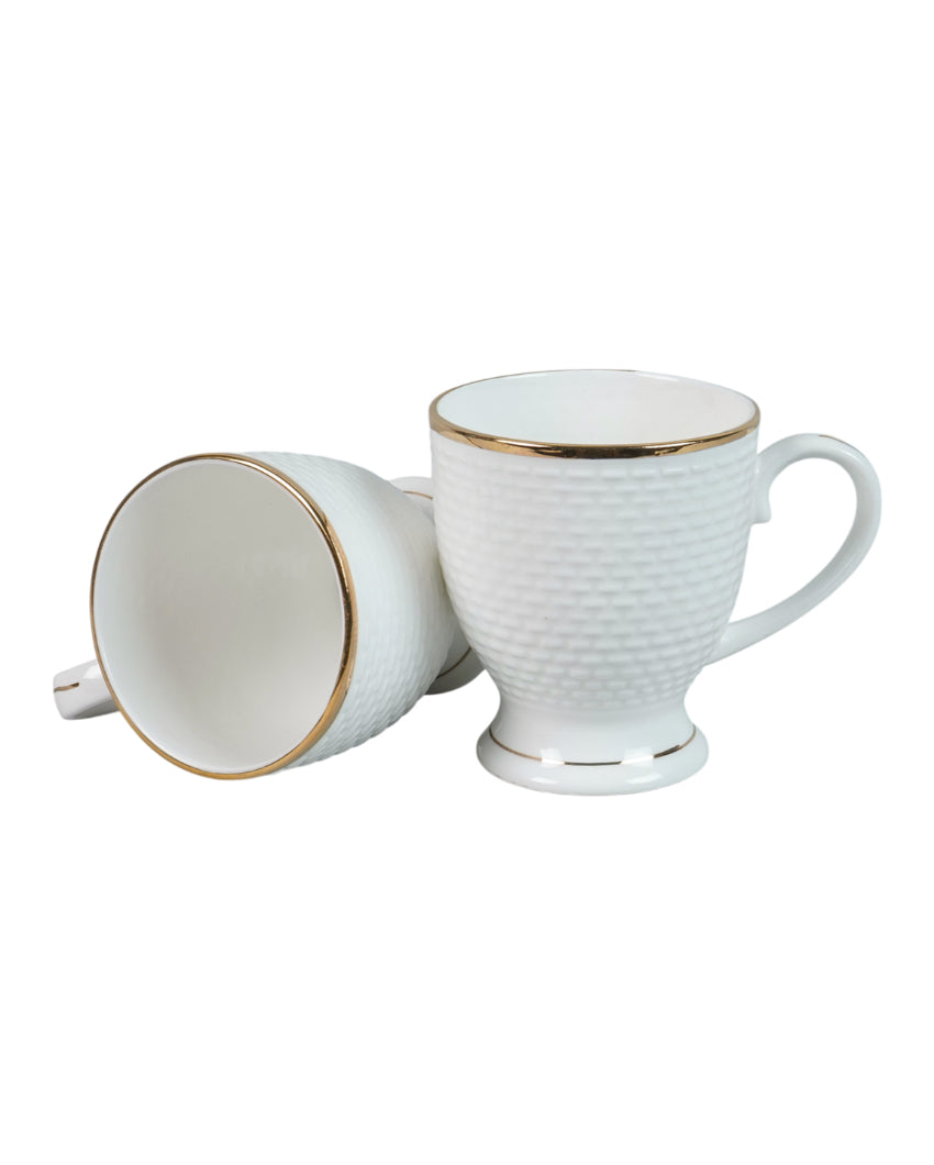 Ornate Golden Line Embossed Ceramic Mugs | Set of 6 | 180ml