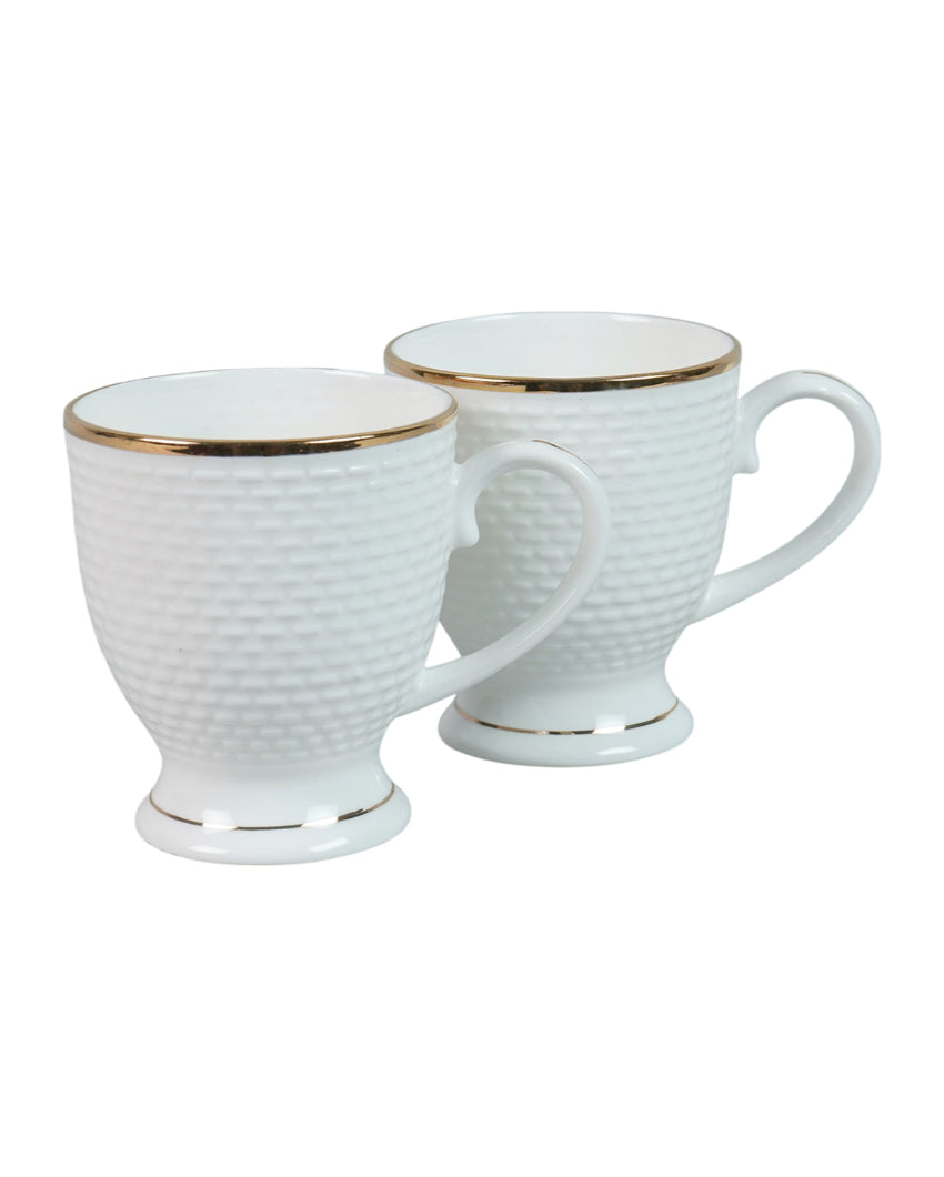 Ornate Golden Line Embossed Ceramic Mugs | Set of 6 | 180ml