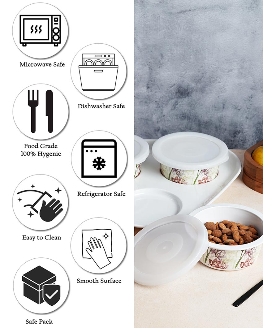Practical Melamine Airtight Storage Bowls With Tray | Pack of 4