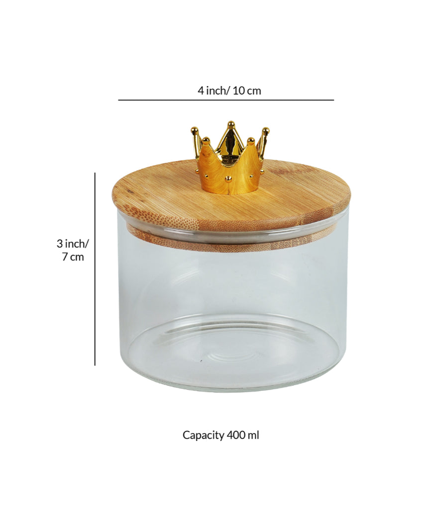 Compact Glass Dry Fruit Serving Bowls With Wooden Tray | Pack of 3