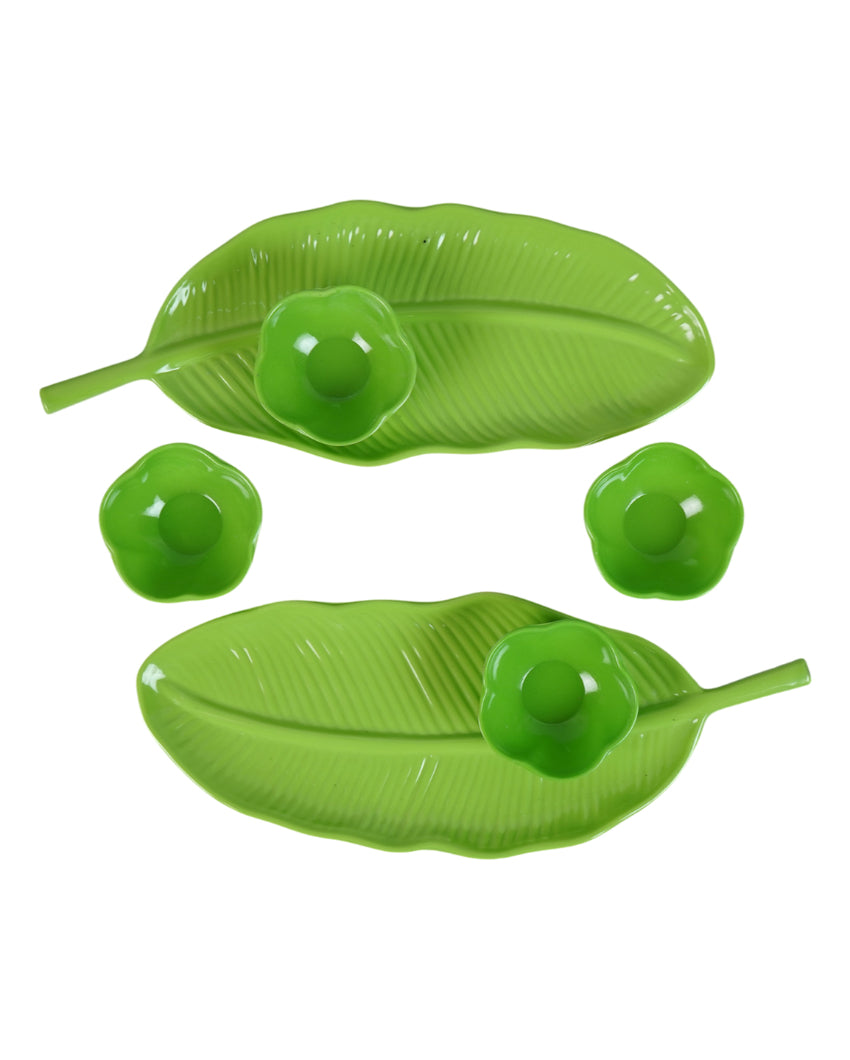 Stylish Ceramic Leaf Platter With Dip Bowls | Pack of 6