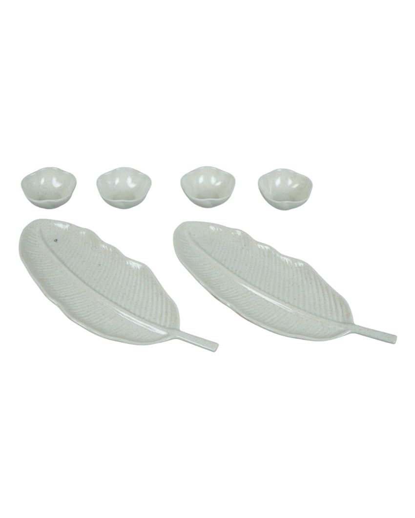 Stylish Ceramic Leaf Platter With Dip Bowls | Pack of 6