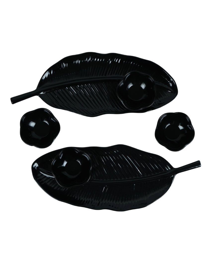 Stylish Ceramic Leaf Platter With Dip Bowls | Pack of 6