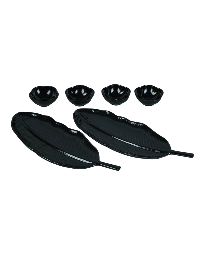 Stylish Ceramic Leaf Platter With Dip Bowls | Pack of 6