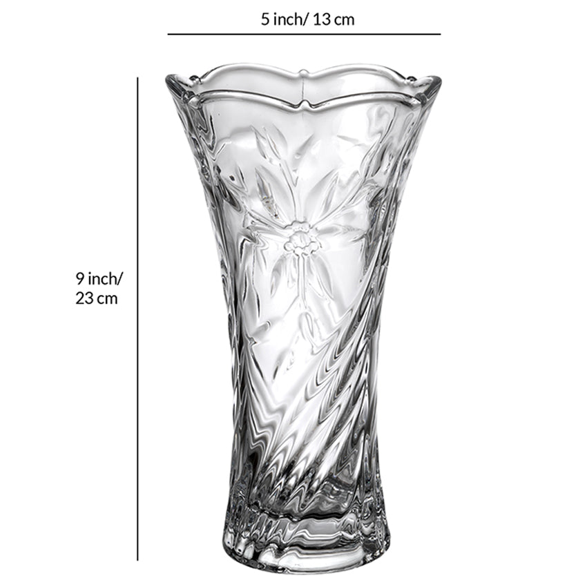 Elegant Flower Cut Clear Glass Vase Without Flower | 5 x 9 inches
