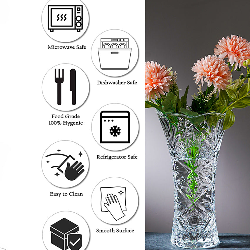 Artistic Tall Geometrical Cut Glass Vase Without Flower | 5 x 9 inches