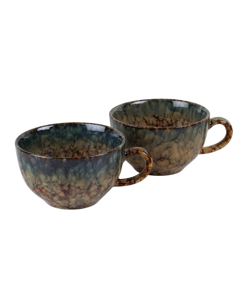 Warm Rustic Brown Textured Glossy Soup Mugs | 350ml | Set of 2