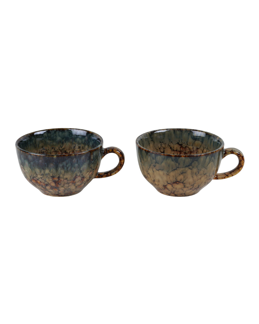 Warm Rustic Brown Textured Glossy Soup Mugs | 350ml | Set of 2