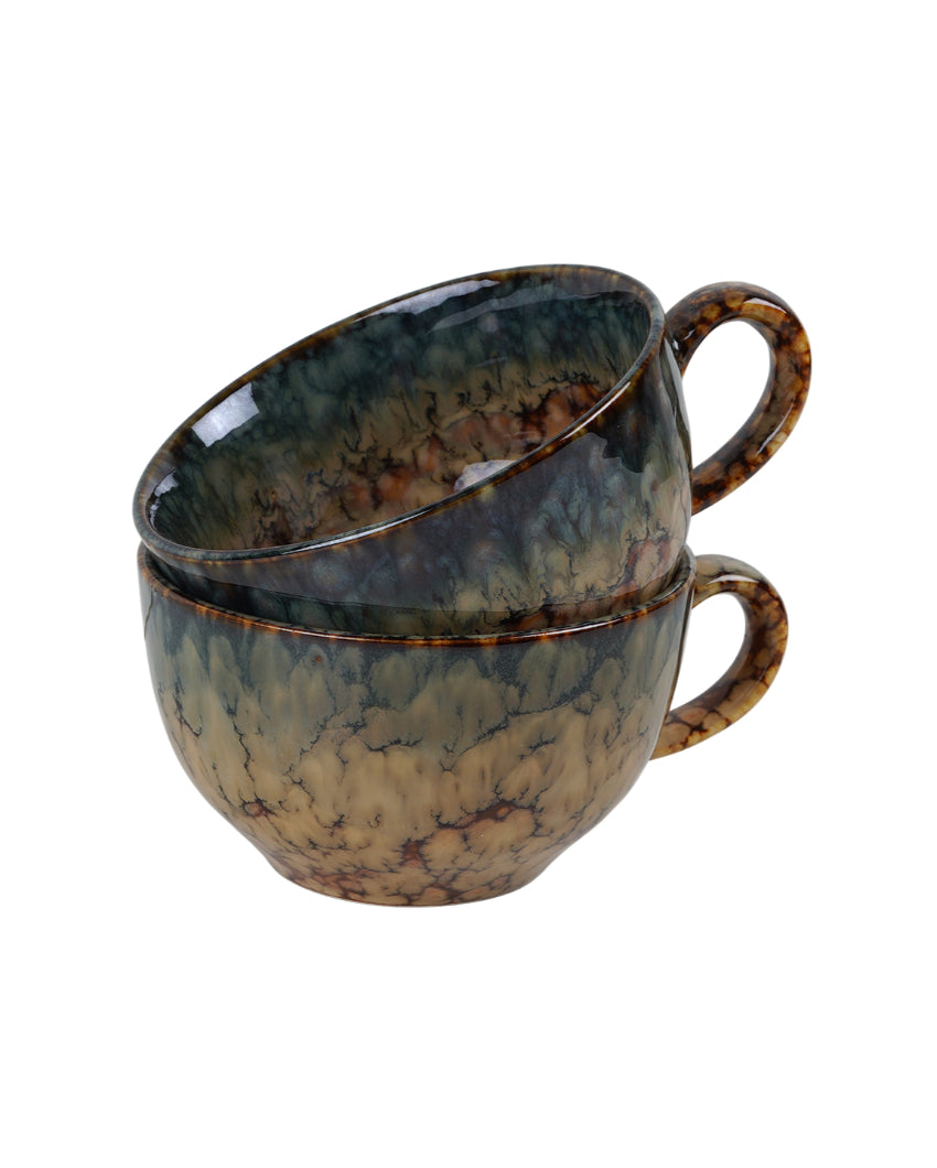Warm Rustic Brown Textured Glossy Soup Mugs | 350ml | Set of 2
