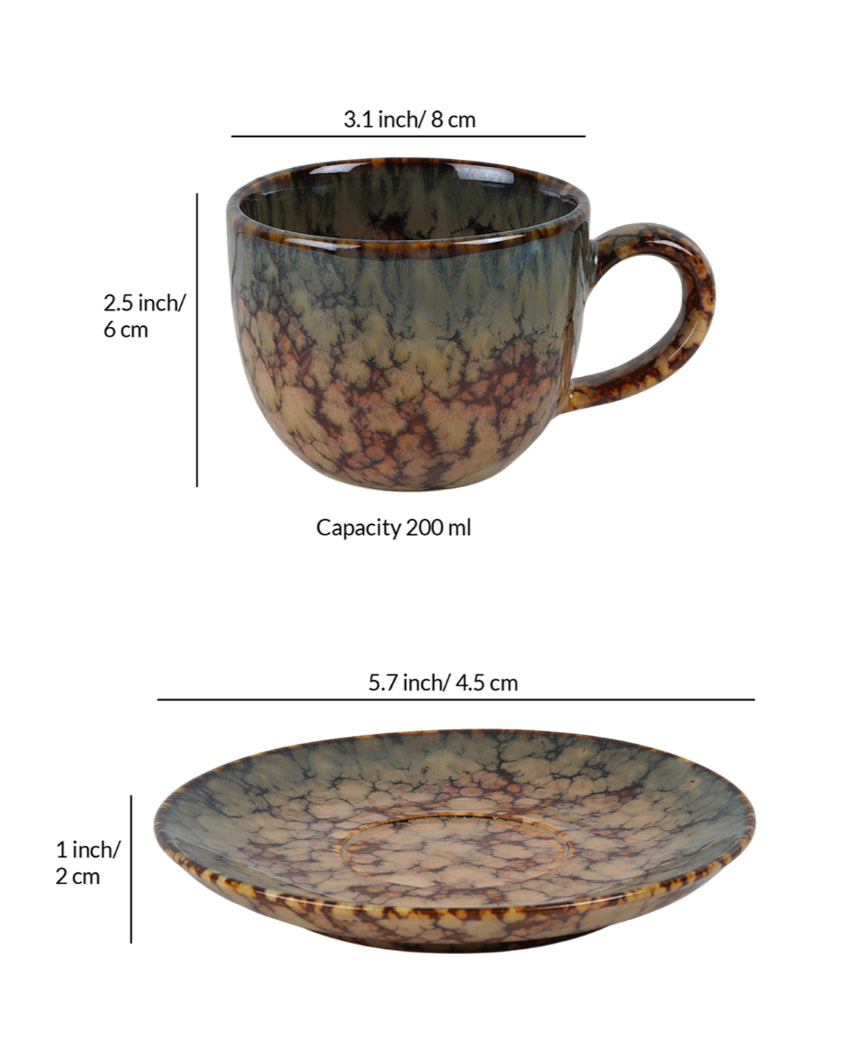 Durable Ceramic Brown Textured Mug And Saucer Set | Set of 6