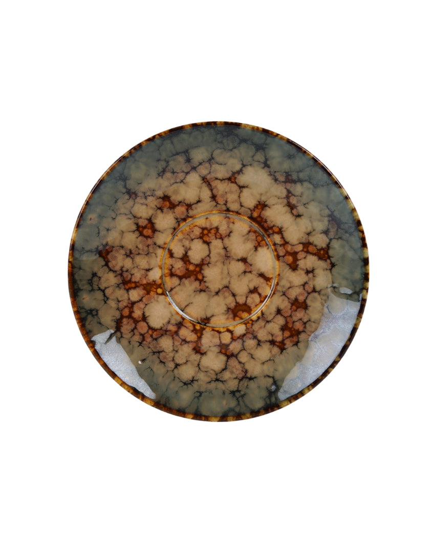 Durable Ceramic Brown Textured Mug And Saucer Set | Set of 6