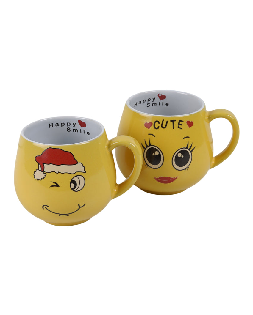 Cheerful Ceramic Yellow Smiley Face Mugs | Set of 2 | 300ml