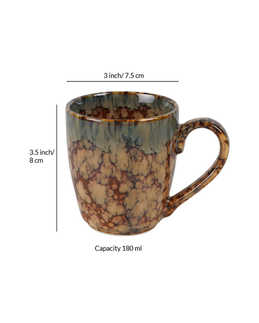 Sturdy Ceramic Brown Textured Glossy Mugs | Set of 6 | 300ml