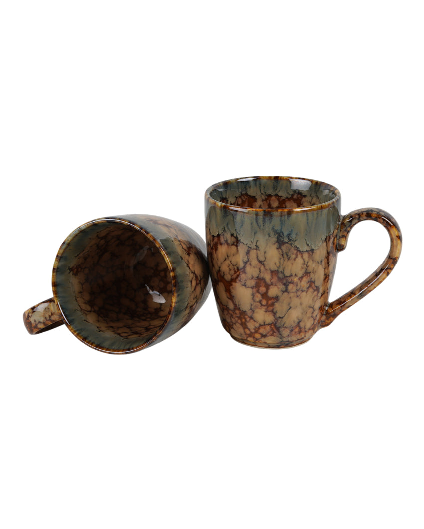 Sturdy Ceramic Brown Textured Glossy Mugs | Set of 6 | 300ml