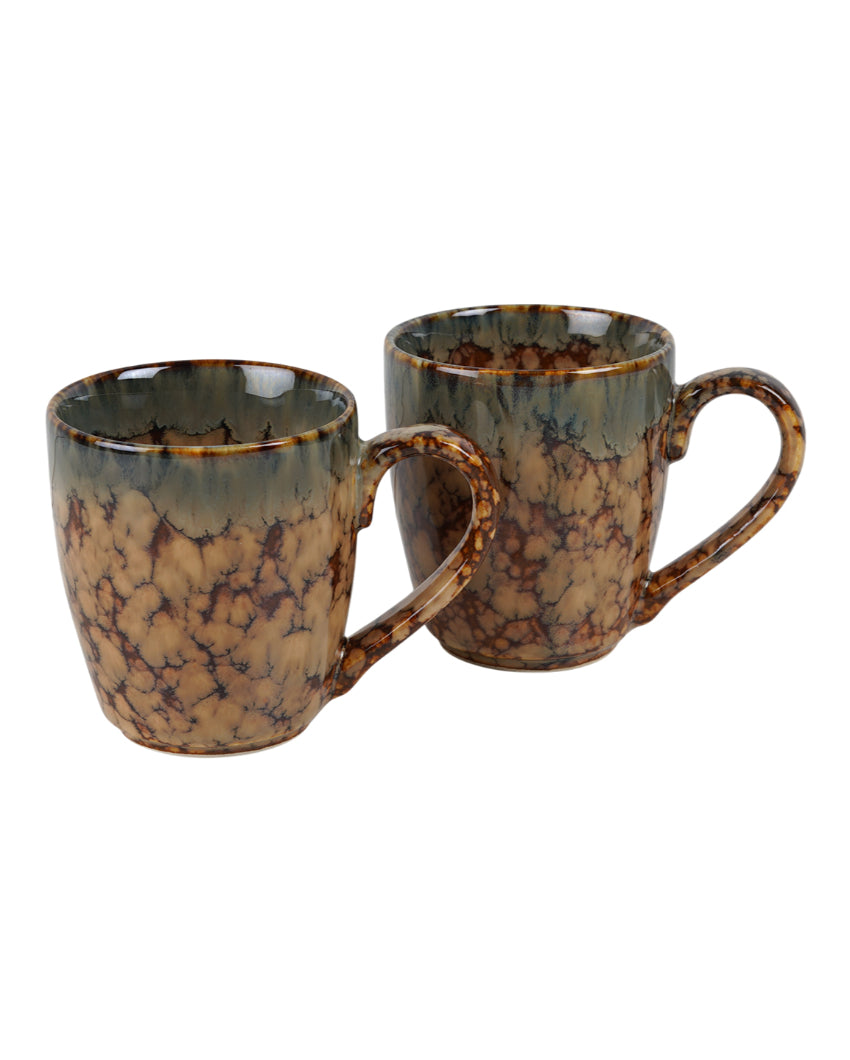 Sturdy Ceramic Brown Textured Glossy Mugs | Set of 6 | 300ml