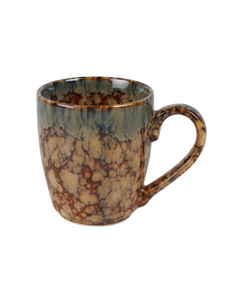 Sturdy Ceramic Brown Textured Glossy Mugs | Set of 6 | 300ml
