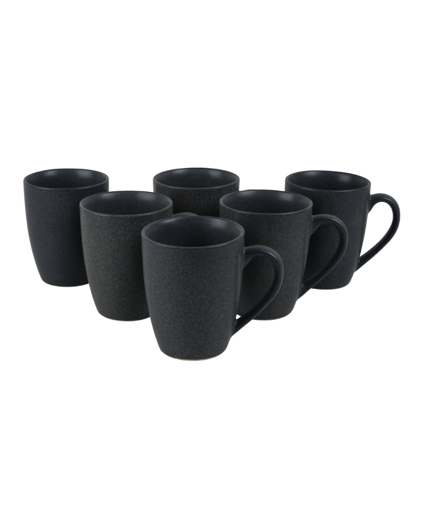 Sleek Ceramic Black Textured Glossy Mugs | 300ml
