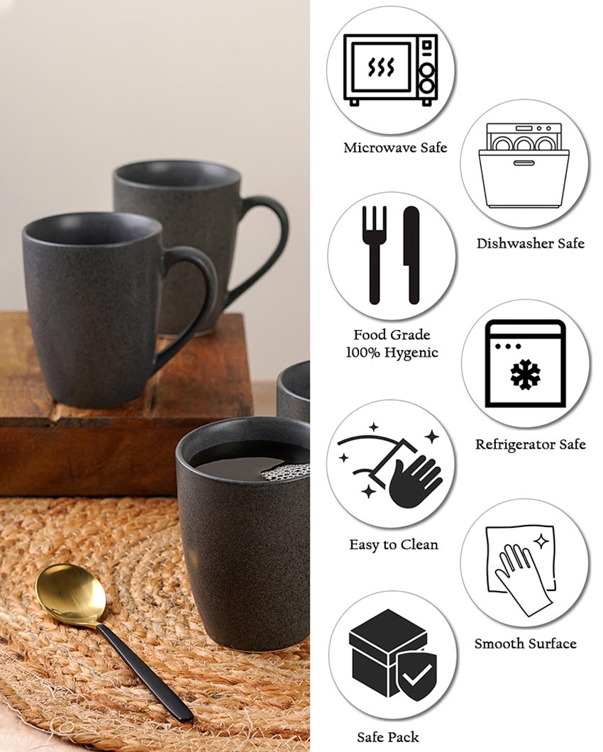 Sleek Ceramic Black Textured Glossy Mugs | 300ml