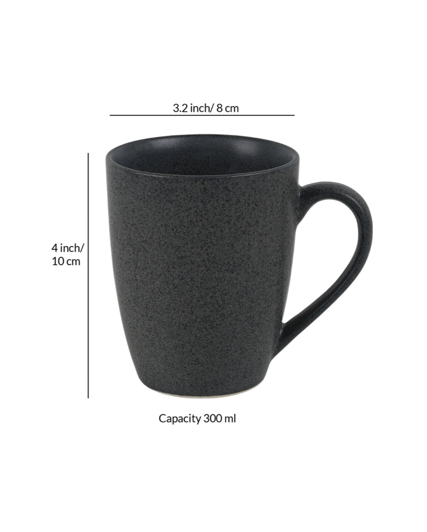 Sleek Ceramic Black Textured Glossy Mugs | 300ml