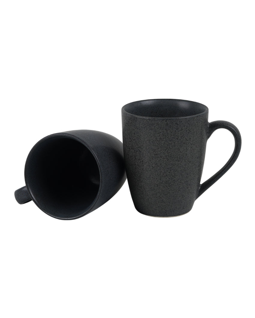 Sleek Ceramic Black Textured Glossy Mugs | 300ml