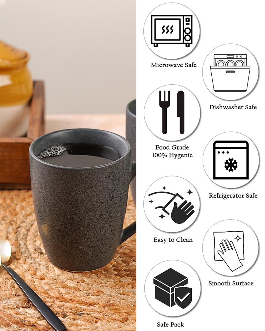 Sleek Ceramic Black Textured Glossy Mugs | 300ml