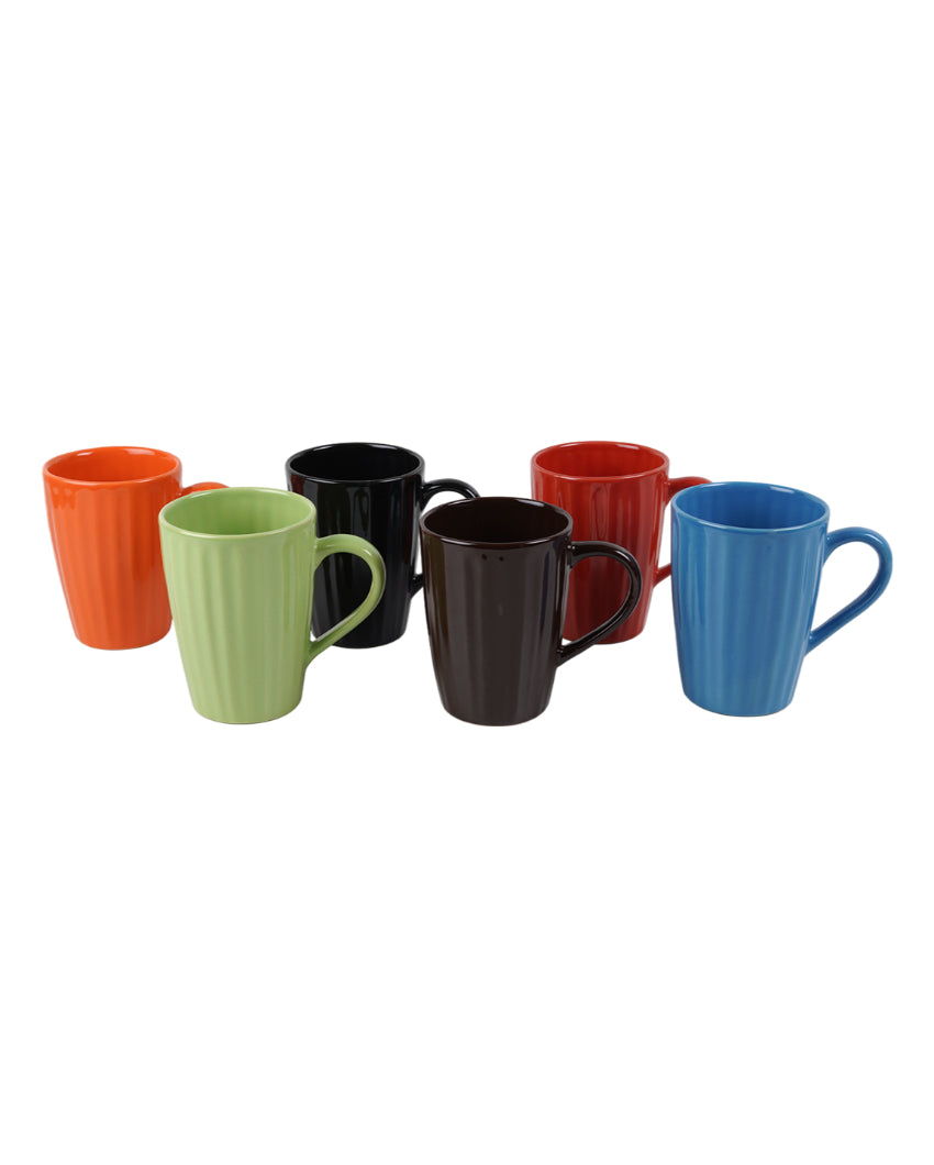Artistic Ceramic Multi Colored Liner Designed Mugs | Set of 6 | 300ml