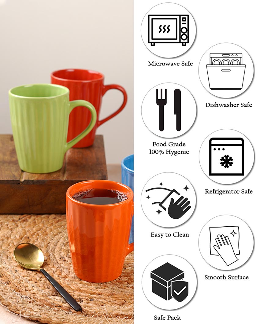 Artistic Ceramic Multi Colored Liner Designed Mugs | Set of 6 | 300ml