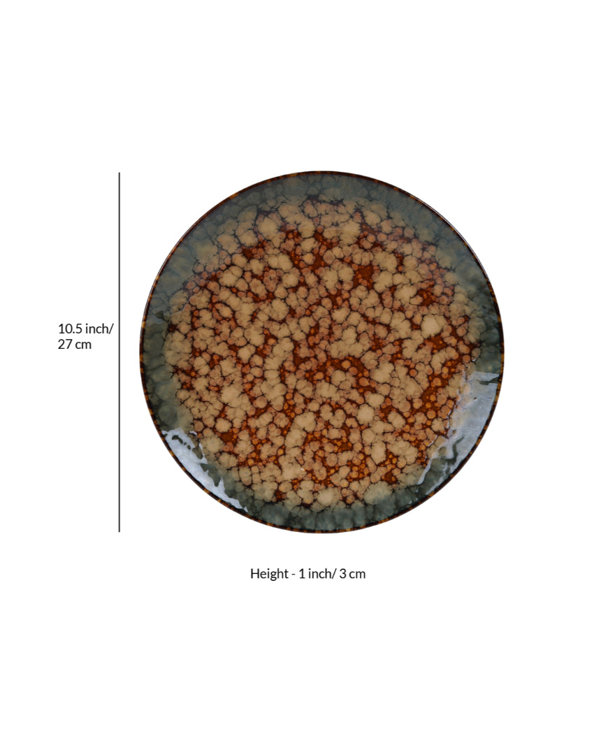Sturdy Ceramic Brown Textured Glossy Dinner Plates | Set of 2 | 11 inches