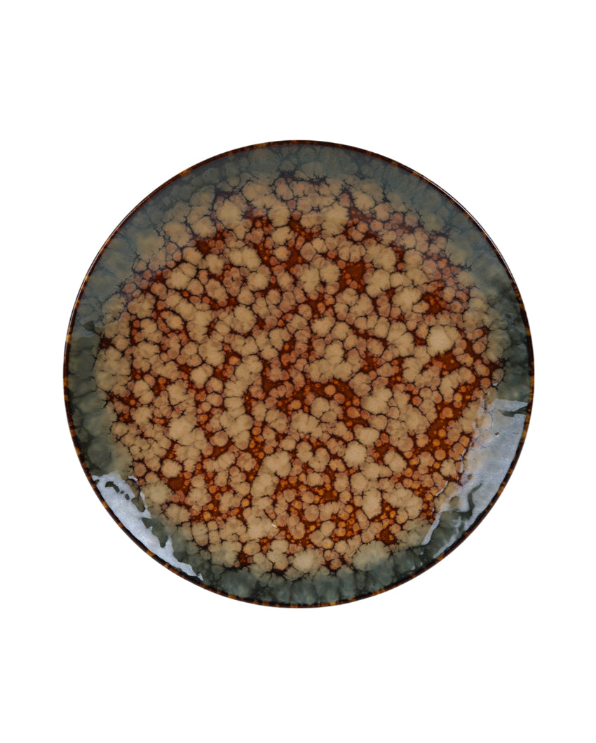Sturdy Ceramic Brown Textured Glossy Dinner Plates | Set of 2 | 11 inches