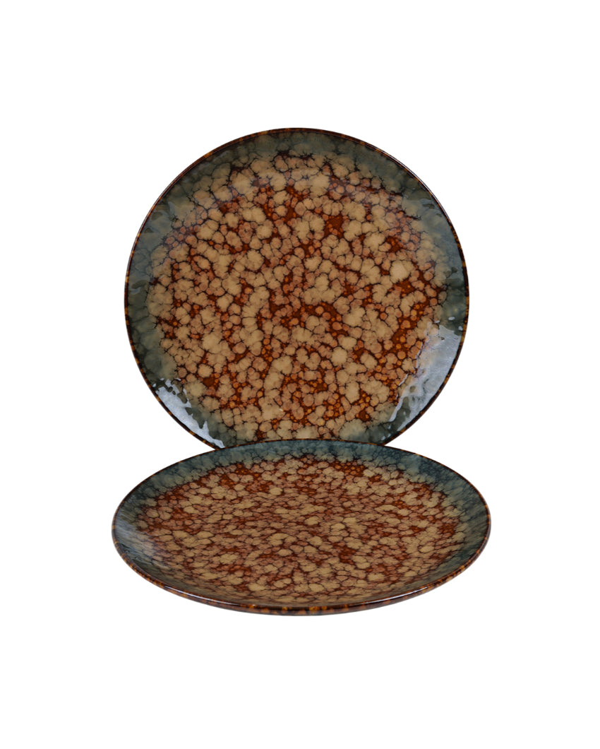 Sturdy Ceramic Brown Textured Glossy Dinner Plates | Set of 2 | 11 inches