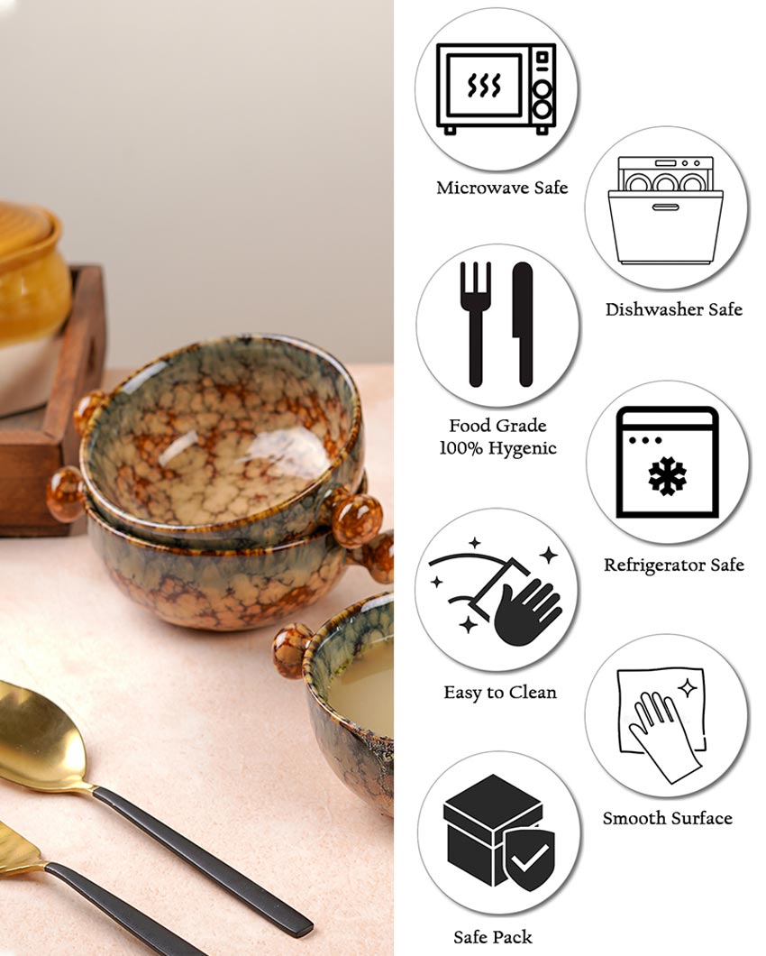 Hearty Ceramic Brown Textured Soup Bowls | Set of 6 | 380ml