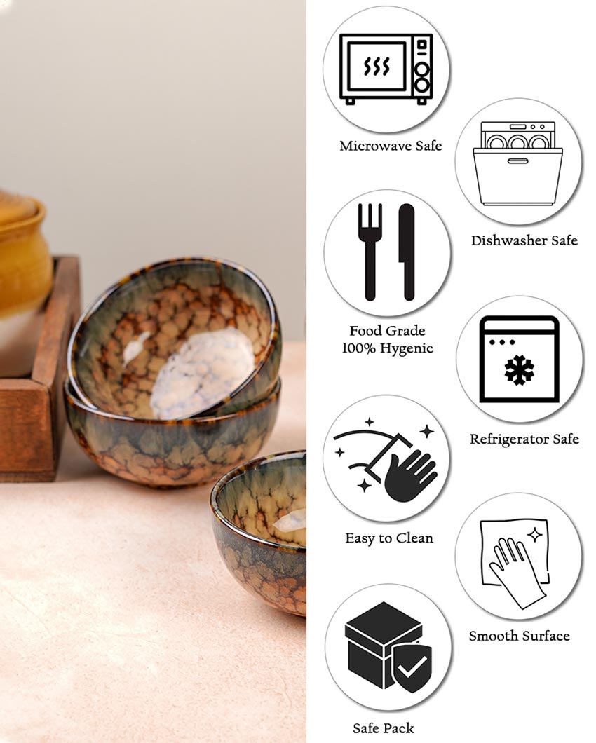 Versatile Ceramic Brown Textured Vegetable Bowls | Set of 6 | 180ml