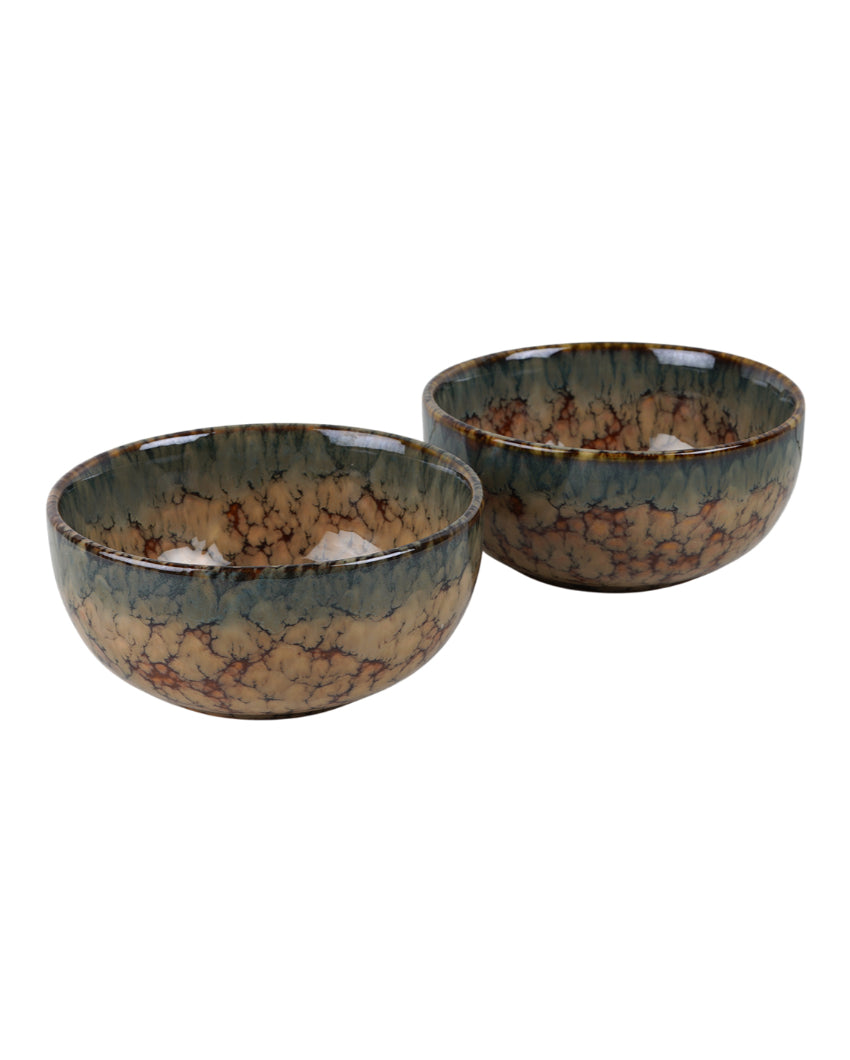 Essential Ceramic Brown Textured Serving Bowls | Set of 2