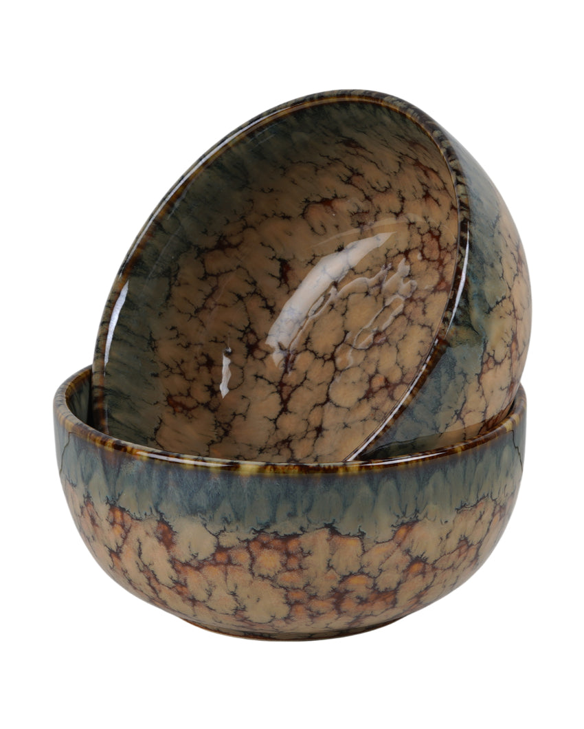 Essential Ceramic Brown Textured Serving Bowls | Set of 2